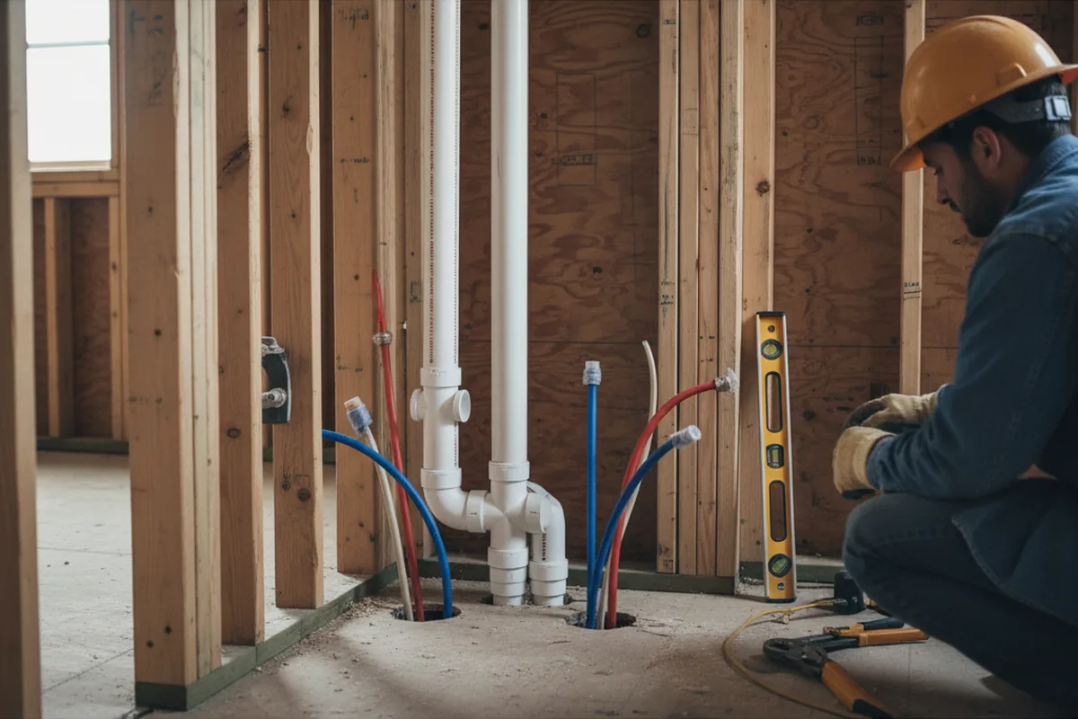 Drain and supply rough-in during Sump Pump Repair in Dema