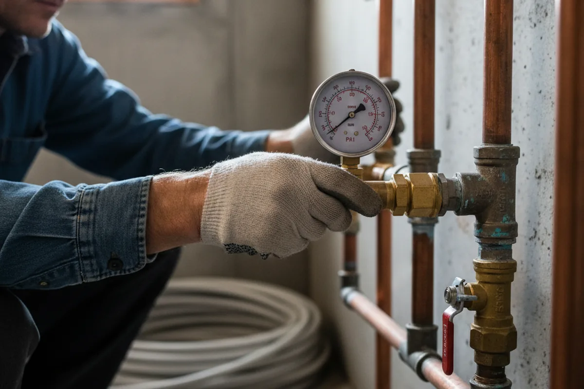 Pressure testing a repaired line during Water Line Repair in Dema